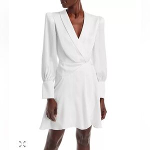 BCBG MAXAZRIA Satin Long Sleeve Faux Wrap Dress White Size 12
